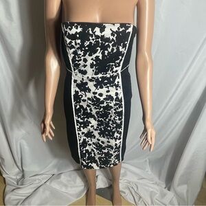 New York & Co Strapless Black White Floral Sheath Dress Size 0 Back Zip